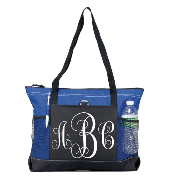 Custom Monogram Blue Zipper Tote Bag. Delivery by CasesandTees