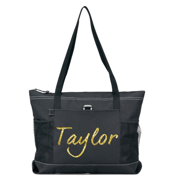 Custom Name Black Zipper Tote Bag. - Delivery Bag Hospital Teacher ...