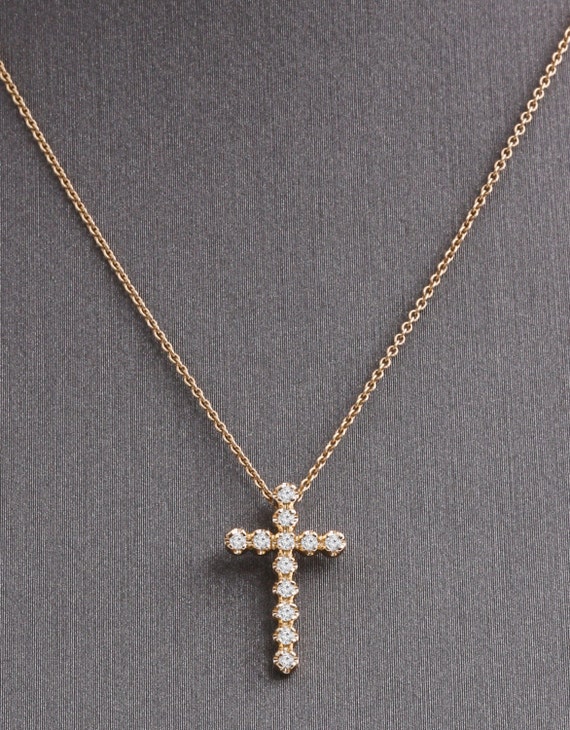 Items similar to 14k Gold Floating Diamond Studded Cross Pendant ...