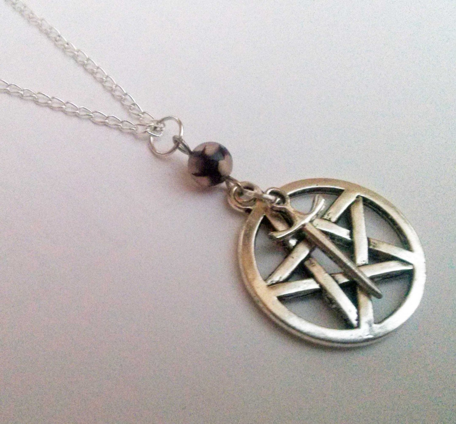 Dragons Vein Athame Pentagram Necklace Silver Pentagram