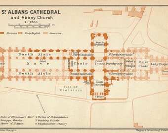 1930 Antique St. Alban's Cathedral London Floor Plan