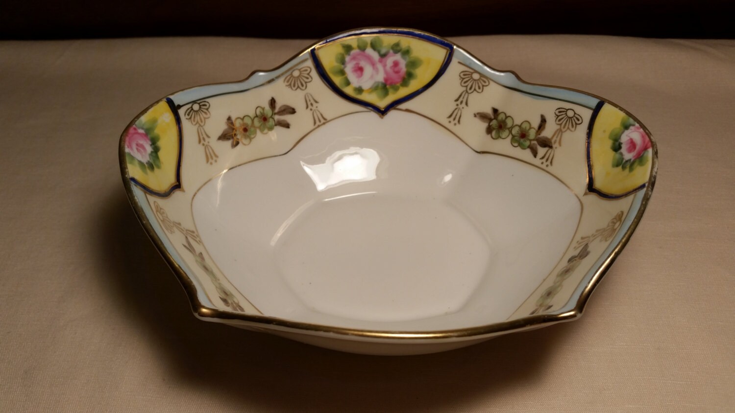 Vintage Hand Painted Nippon China Oval Dish with Gold