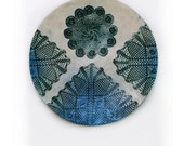 art wall sculpture ceramic large plate tablett ornament handmade modern Shabby Chic white blue art deco wall decor home decor gift