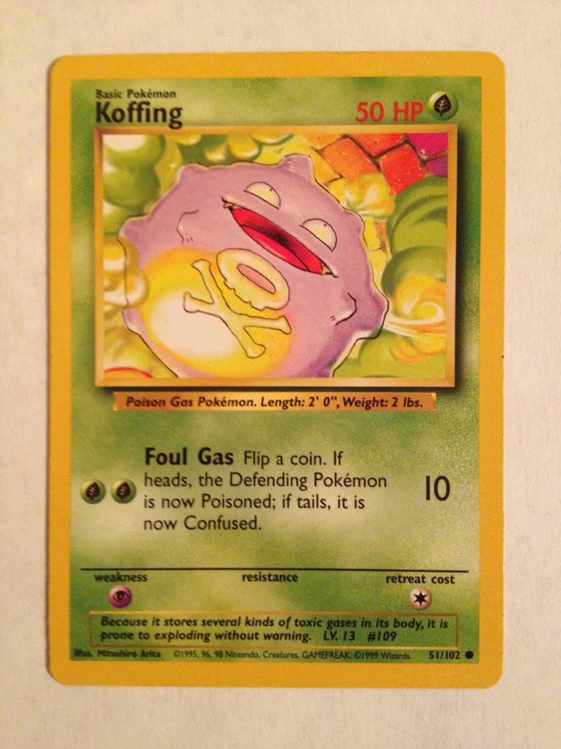 Original Koffing Pokemon Card for Crafting or Display