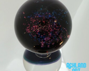 40mm Pink and Blue Dichroic Galaxy Borosilicate Glass Marble with Blue back, weighs 75 grams