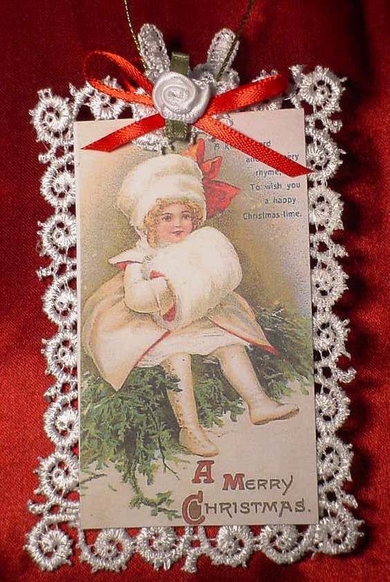 New Handmade Vintage Style Victorian Christmas Card Tree Ornament - Waiting