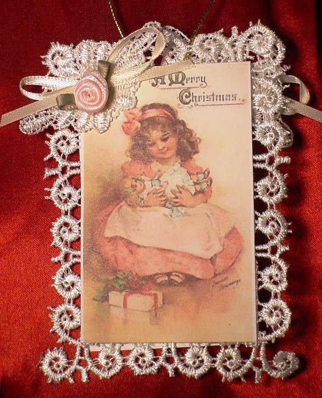 New Handmade Vintage Style Victorian Christmas Card Tree Ornament - New Dolly