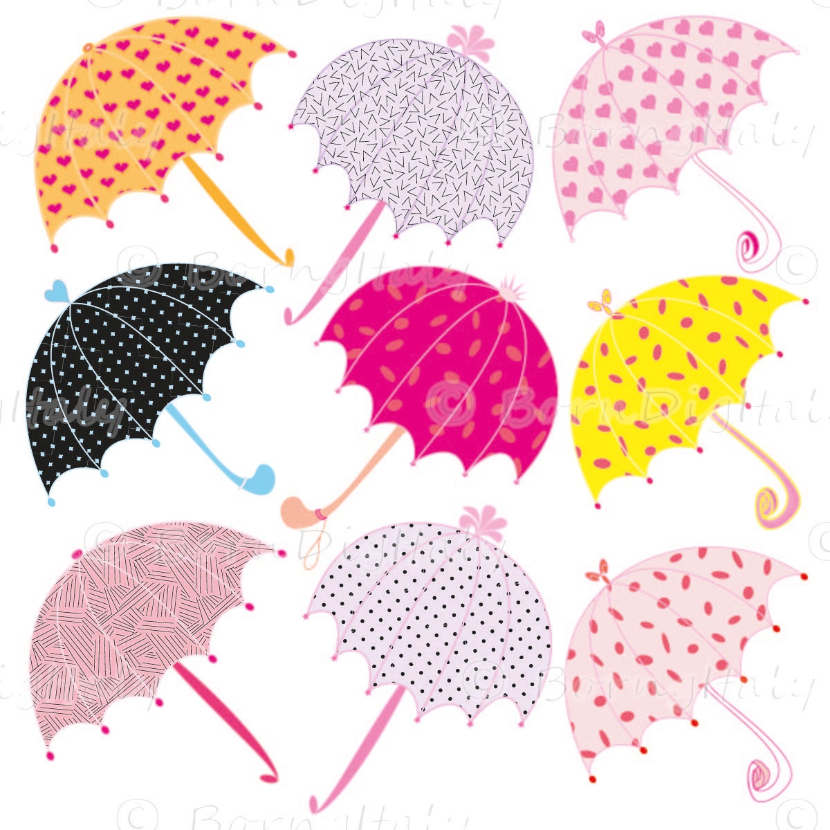 Rain Umbrellas Digital Clip Art Kids Clipart Digital Graphics
