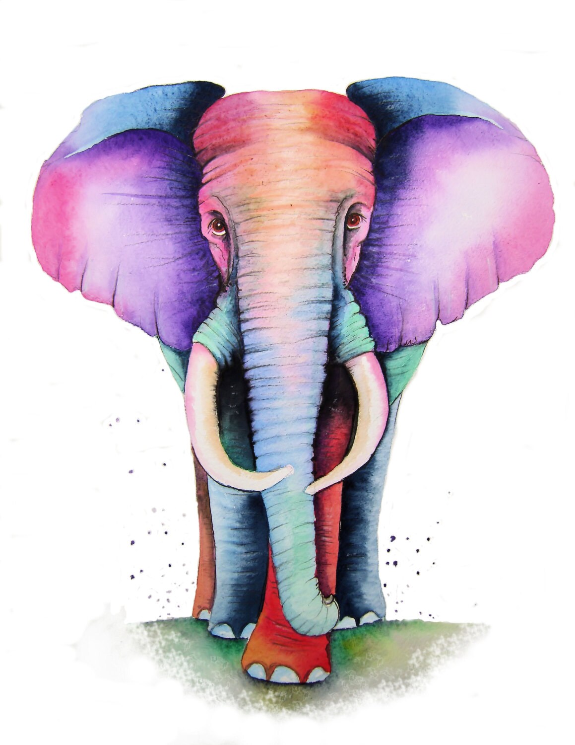 A4 size Colourful ELEPHANT Art Signed Print from an original by Vivaci