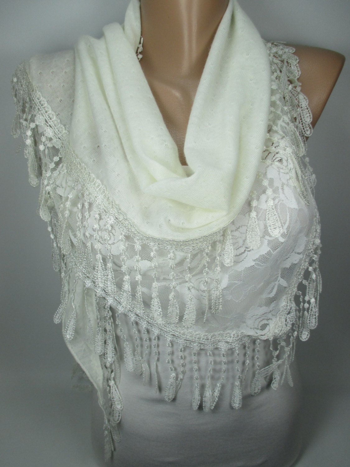 Cream Lace Scarf Tulle and Lace Edge Scarf Wedding Scarf