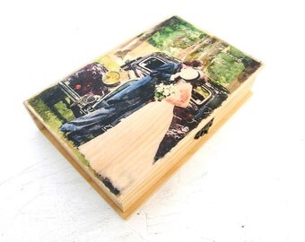 Photo box, wooden box, memory box, wedding box, anniversary box, gift box, keepsake box, wedding souvenir box, watercolor painting box