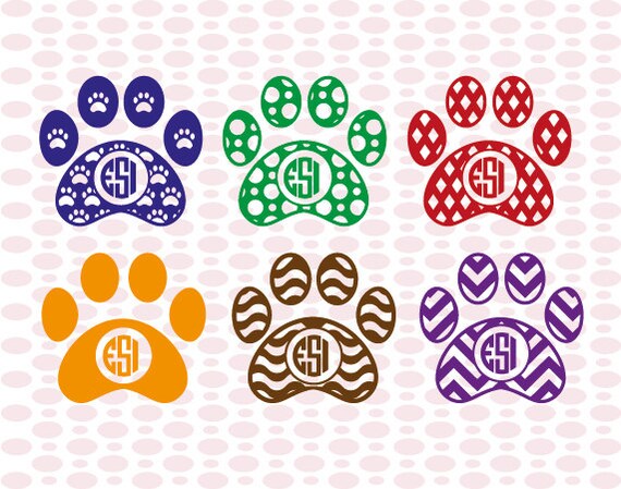 Download Patterned Paw Print circle monogram frames SVG DXF EPS Vinyl