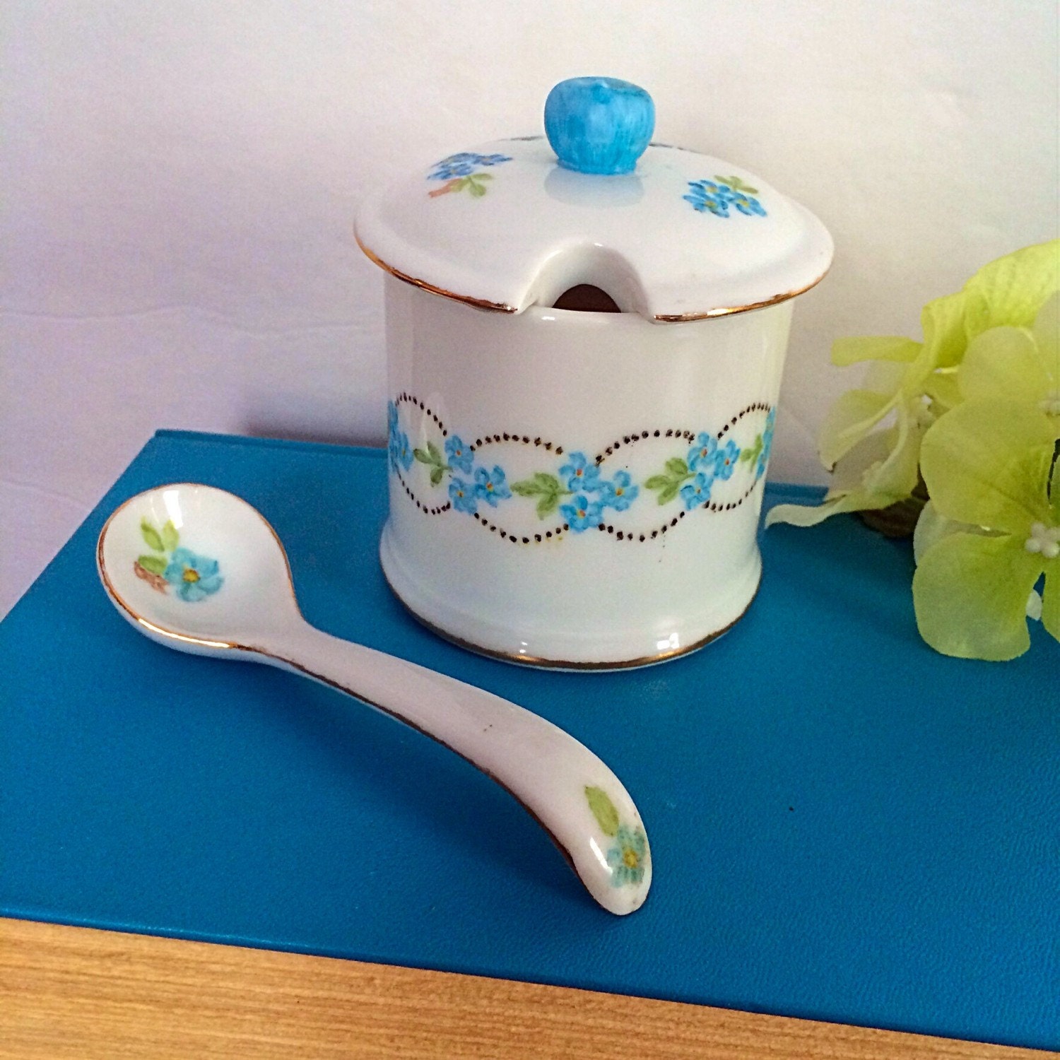 Porcelain Jam Jelly Jar with Lid & Spoon by FelixVintageMarket
