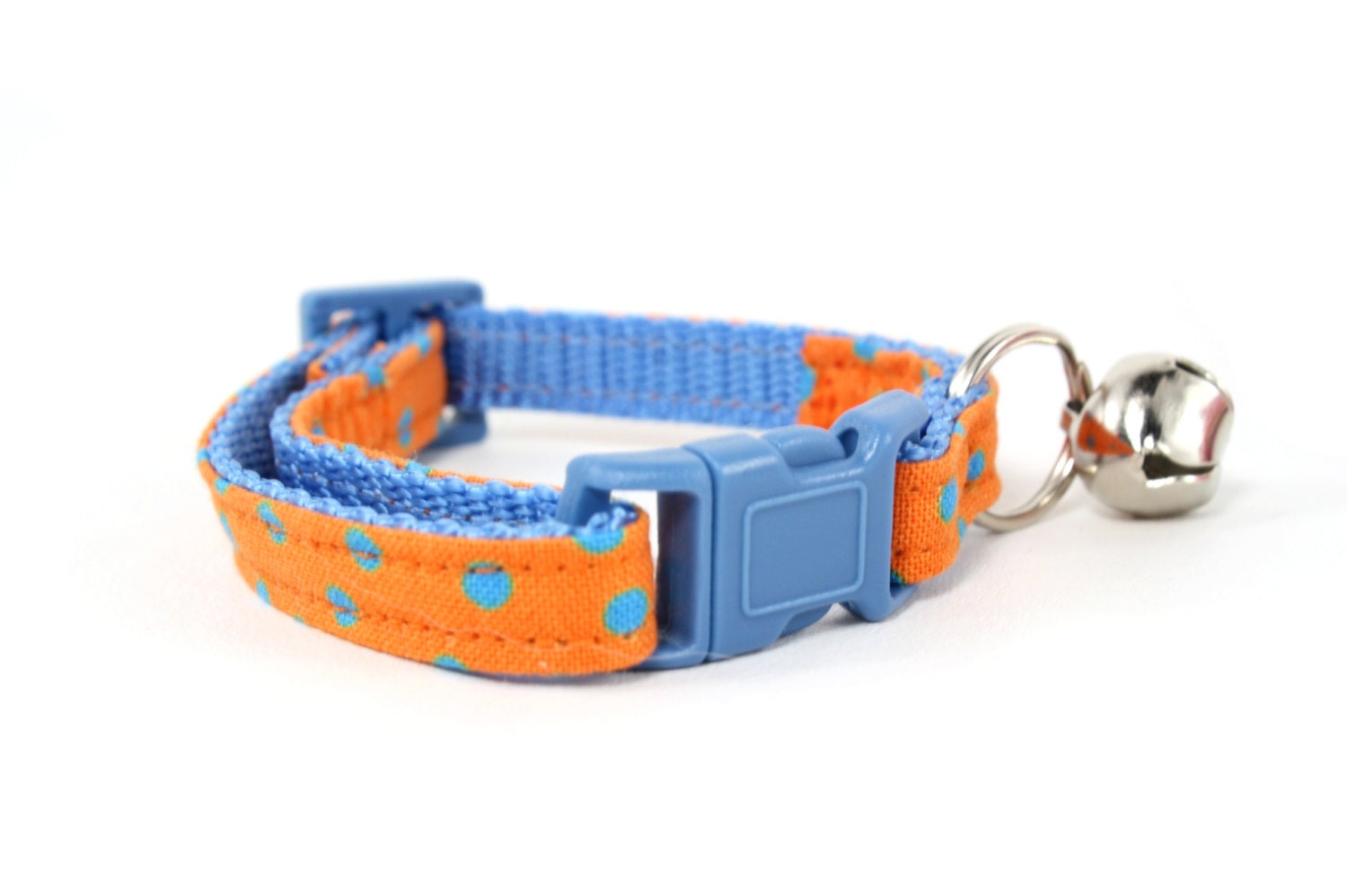 Orange Cat Collar Confetti Dot Blue Safety Breakaway by shopmeowza