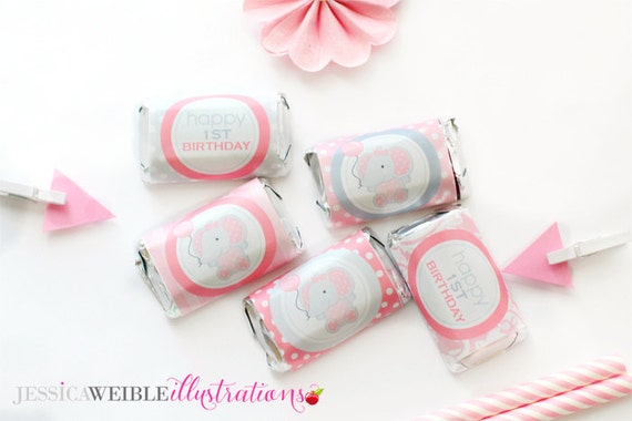 Pink Baby Elephant Printable Candy Bar Wrappers- Mini Chocolate Bar Wrapper- Printable Party Favors - Baby Girl Party Printables Il_570xn