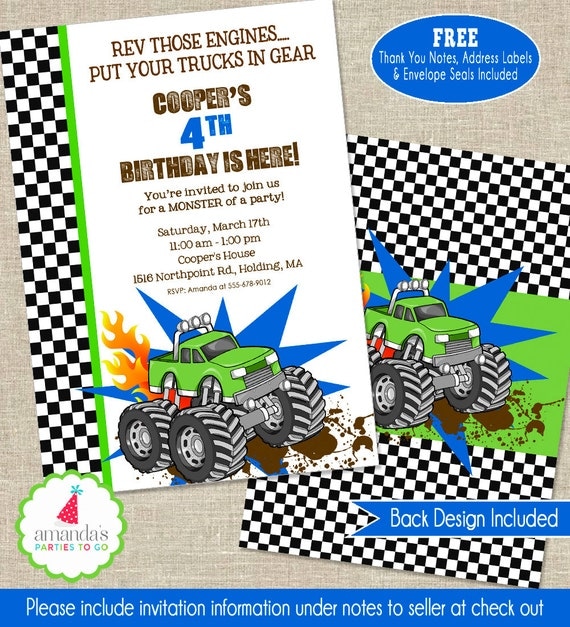 Monster Truck Invitation | Monster Truck Party Invitation | Monster Truck Birthday | Monster Jam | Grave Digger | Amanda's Parties To Go Il_570xn