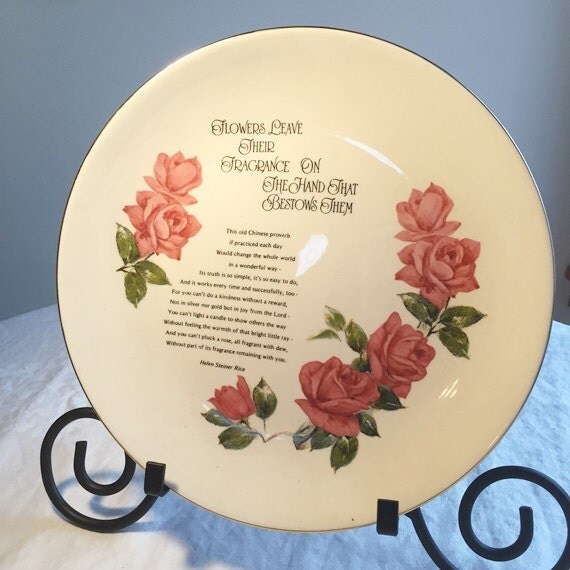 Collectible Plate Vintage Pink Rose China Plate Poem by Helen