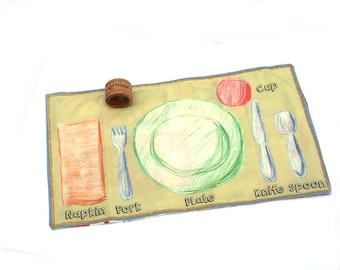 Montessori Placemat - Place setting placemat - Napkin Ring Set - Waldorf Home school - Preschool Table Setting - Placesetting placemat