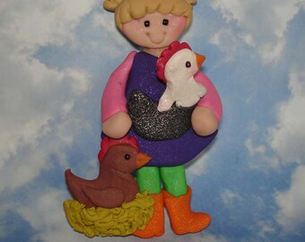 Chicken Eggs Christmas Ornament Farmer Brown Spotted Hen Nest Handcrafted Polymer Clay Milestone Personalized Cake Topper Egg Bucket Basket