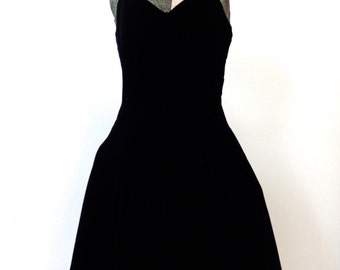 Vintage 80s Black Velvet Dance Dress Size 7