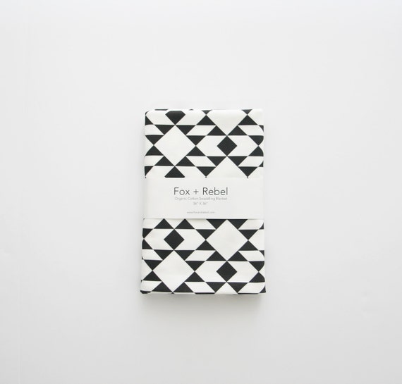 Organic Cotton Baby Blanket Modern Navajo Inspired Geometric Black and White Triangles - Ready to Ship