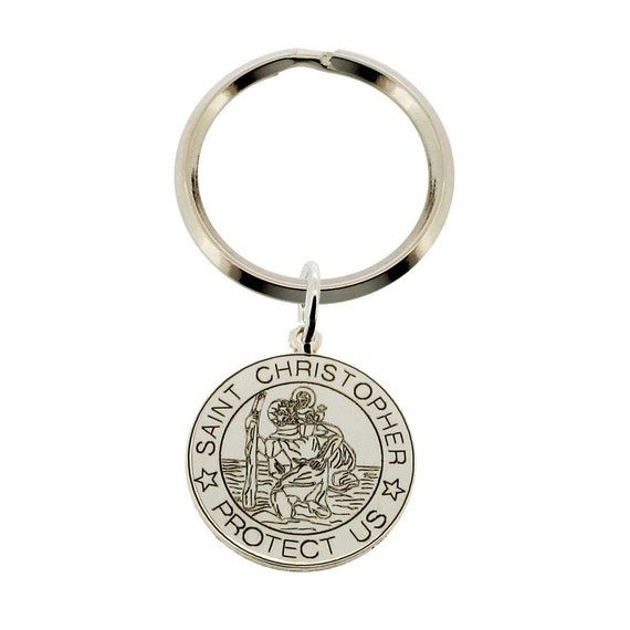 Sterling Silver St Christopher Key Ring Key Chain Round Personalised ...