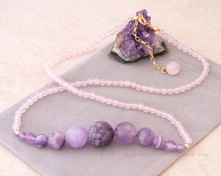 Rose quartz and amethyst necklace graduated by NocturnaCreations