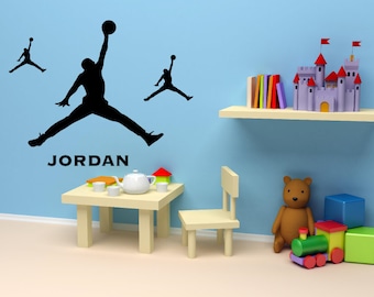 Michael Jordan 3 pieces Silhouette with custom name Wall Decal Basketball  Wall Art Decals AS # 90