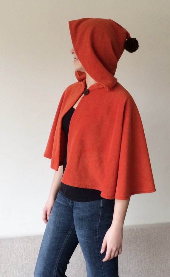 Burnt Orange Hooded Cape Polar Fleece Cozy Capelet by designscope