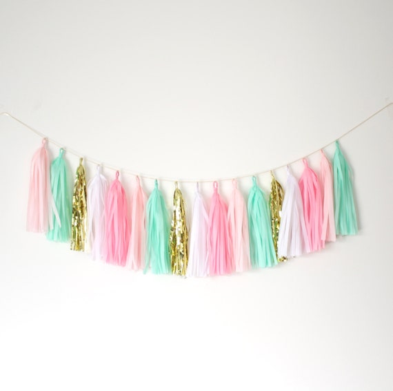 Mint Green and Pink Tassel  Garland Pink Party  Decor  