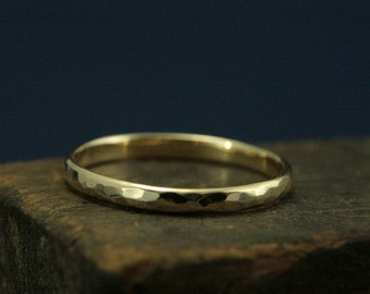 Hammered Gold Wedding Ring--2mm Wide Perfect Hammered Band--Solid 14K Gold Wedding Ring--Women's Gold Wedding Band-Your Choice of Gold Color
