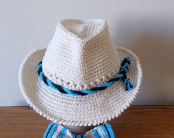 Baby Boy Fedora Hat and Bow Tie Set Crochet Cotton Newborn