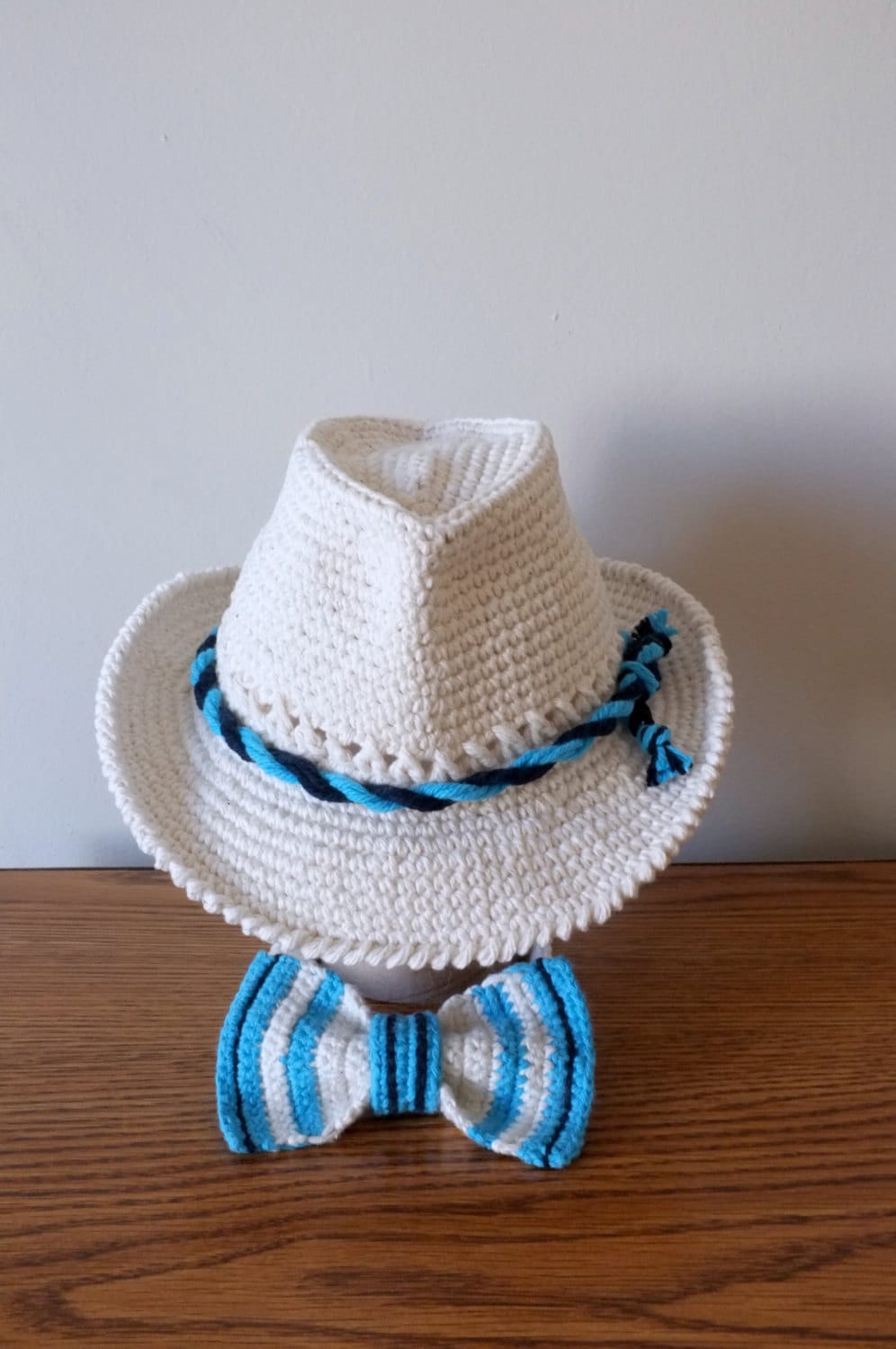 Crochet Baby Fedora Hat and Bow Tie Set Toddler Summer Panama