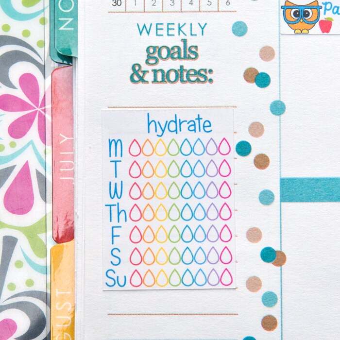 Hydrate Planner Stickers VERTICAL Weekly Sidebar Water