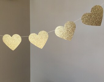 Gold Metallic Heart Garland 10 feet Gold Wedding Décor