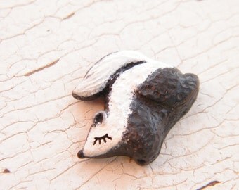 Little Striped Skunk bead - Sleepy Woodland Critters hand painted forest animal bead (ready to ship)