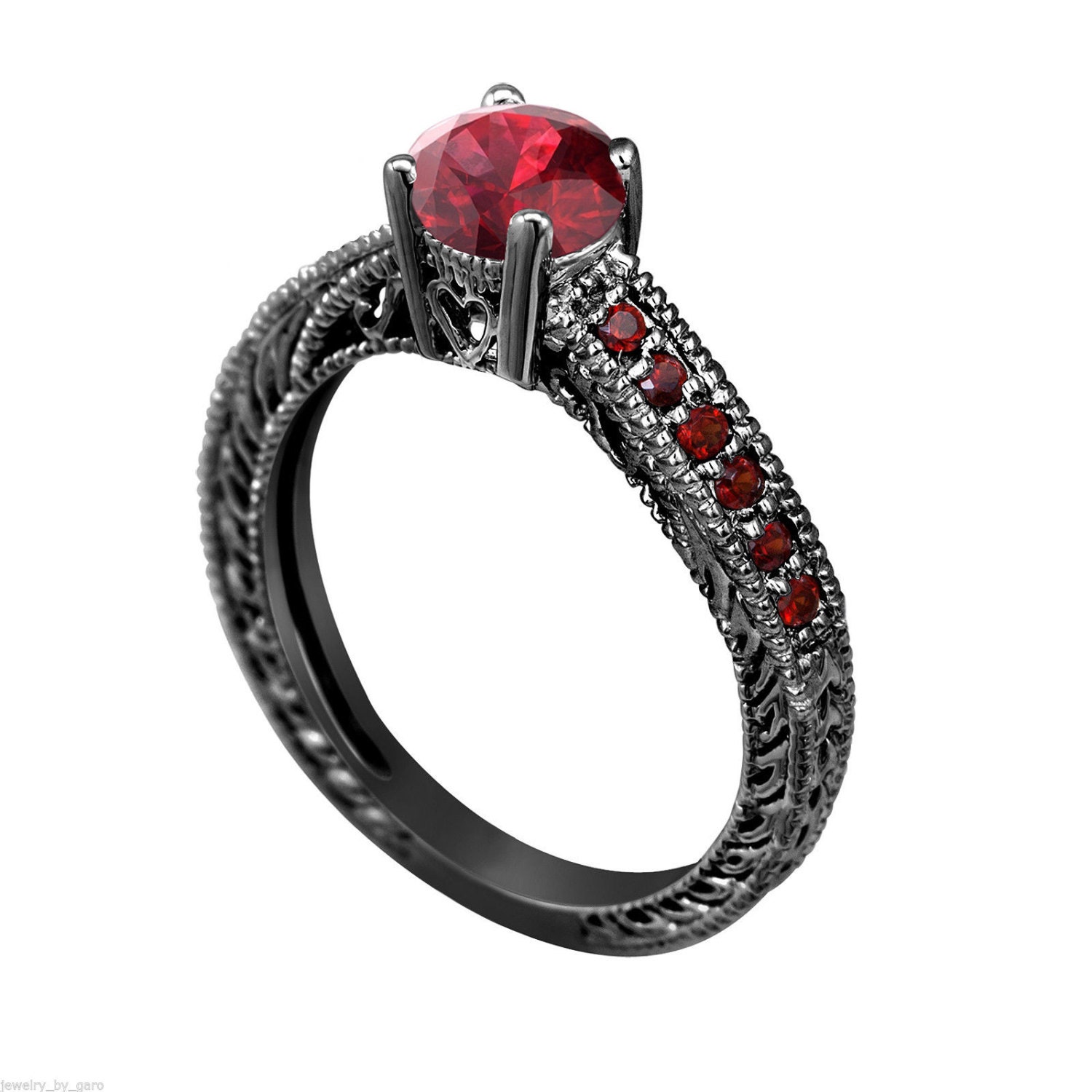 Red Engagement Ring Vintage Style 14K by JewelryByGaro