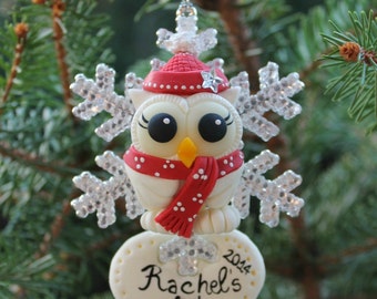 Baby's first Christmas ornament, child holiday decor, stocking stuffer, tree ornament, snowflake ornament with baby owl
