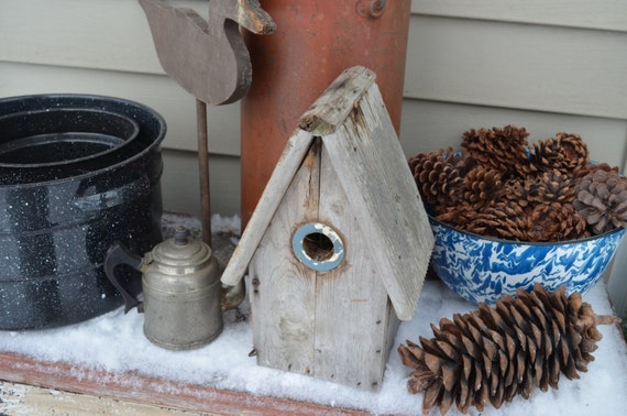 Rustic Bird House Solid Wood Weathered Shabby Chic Cottage Decor Rustic Farmhouse Urban Farmhouse Vintage I Ship Internationally