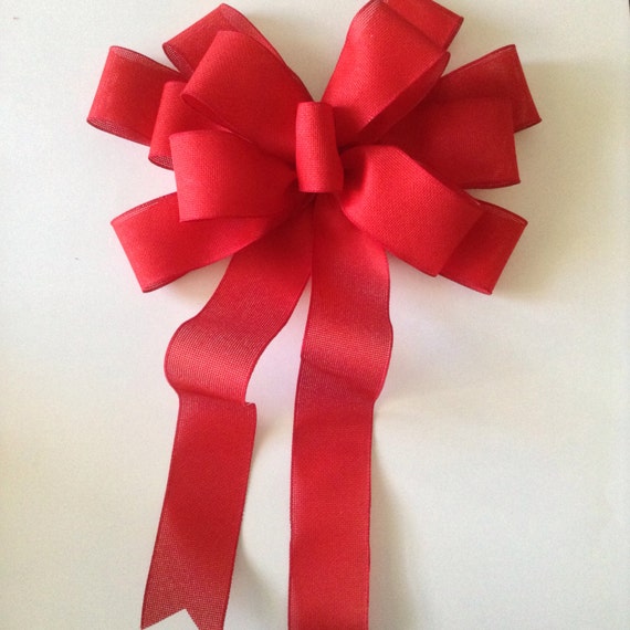 Red Burlap Bow for Christmas Tree Topper