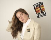 Brooch, contemporary jewelry design, FREE Shipping, unique, original, handmade, laser cut wood, polymer clay,  Swarovski crystals, gift idea