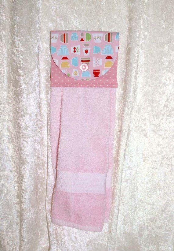 Hanging Kitchen Towel Pink Tea Towel Hand by GreenAcornKitchen