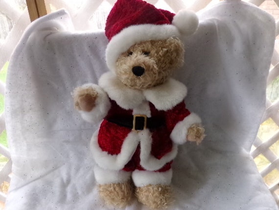 Christmas Plush 16 inch Teddy Bear wearing a Velvet Santa