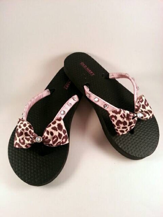 Pink and leopard print bling flip flops childrens by SweetMaci