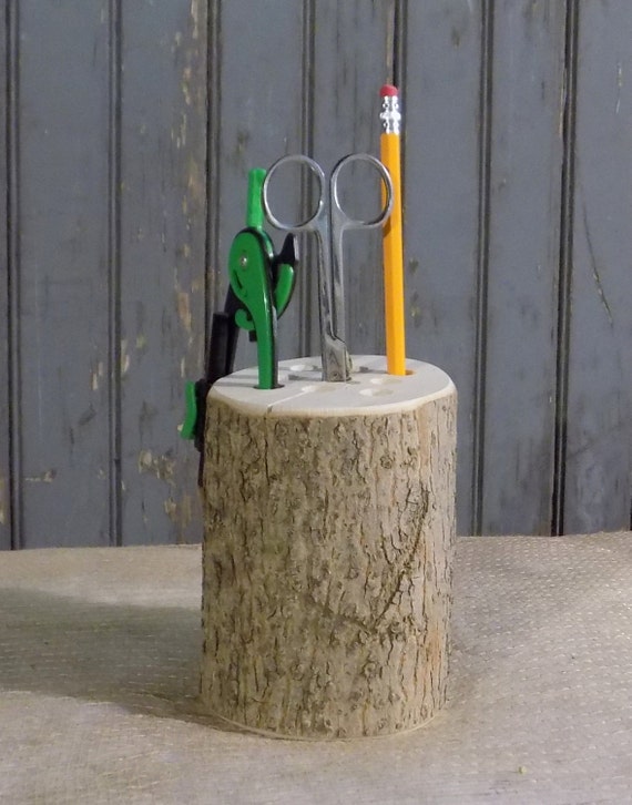 Log Pencil Holder Rustic Decor Reclaimed Wood by GFTWoodcraft