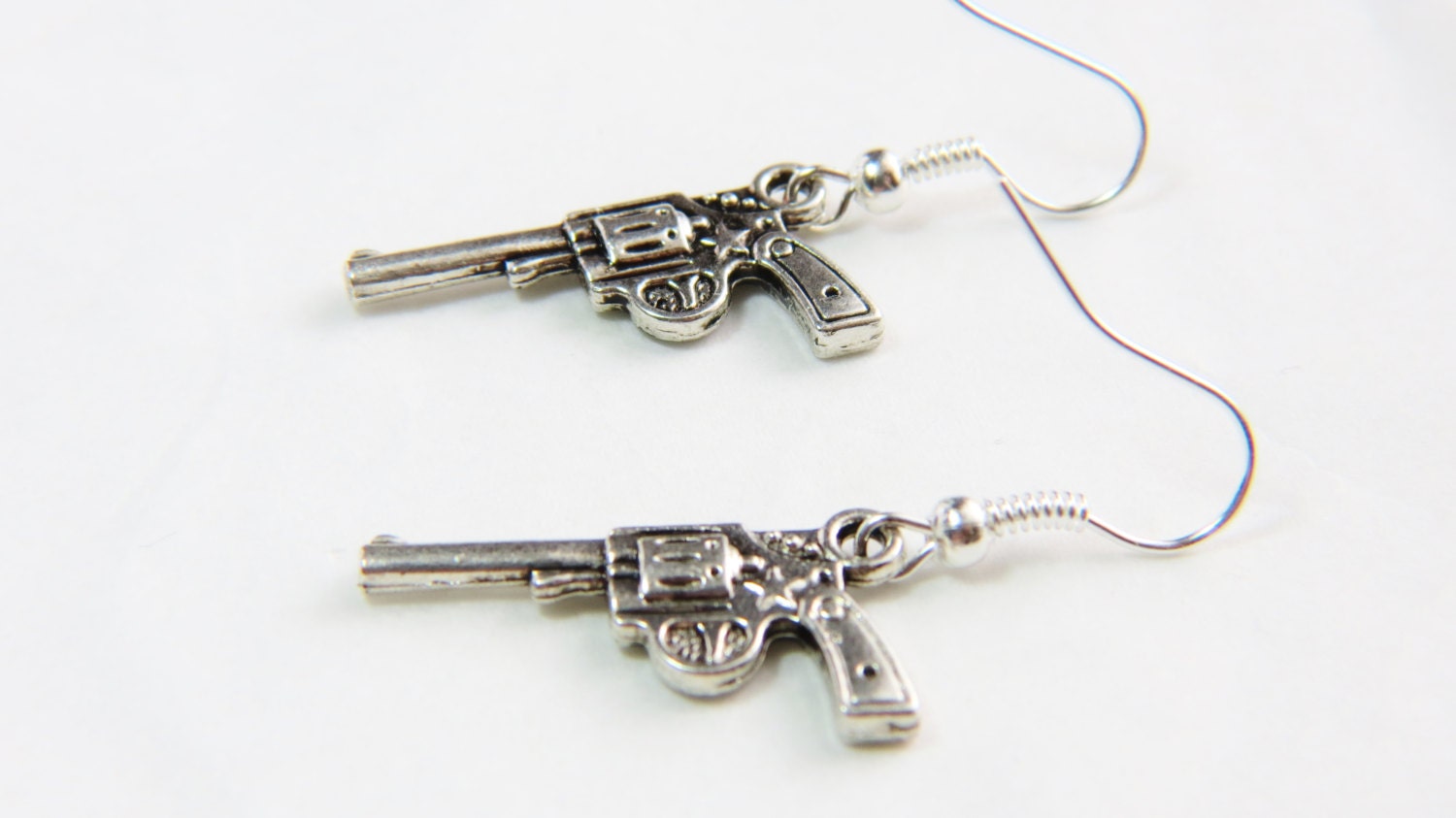 Gun Earrings Revolver Earrings Weapon Jewelry by LeBuaJewelry