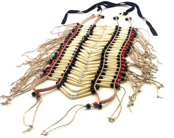 Handmade Large Traditional Buffalo Bone Hairpipe Beads Tribal Breastplate