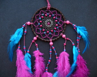 Dreamcatcher wall hanging beaded dream catcher blue pink home decor