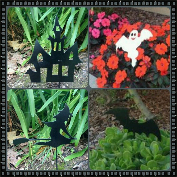 Set of 4 Mixed Halloween Yard Stakes Halloween Metal Art