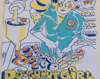 Vintage 1971 Red Grooms Lithograph Poster ~ Doughnut Girl